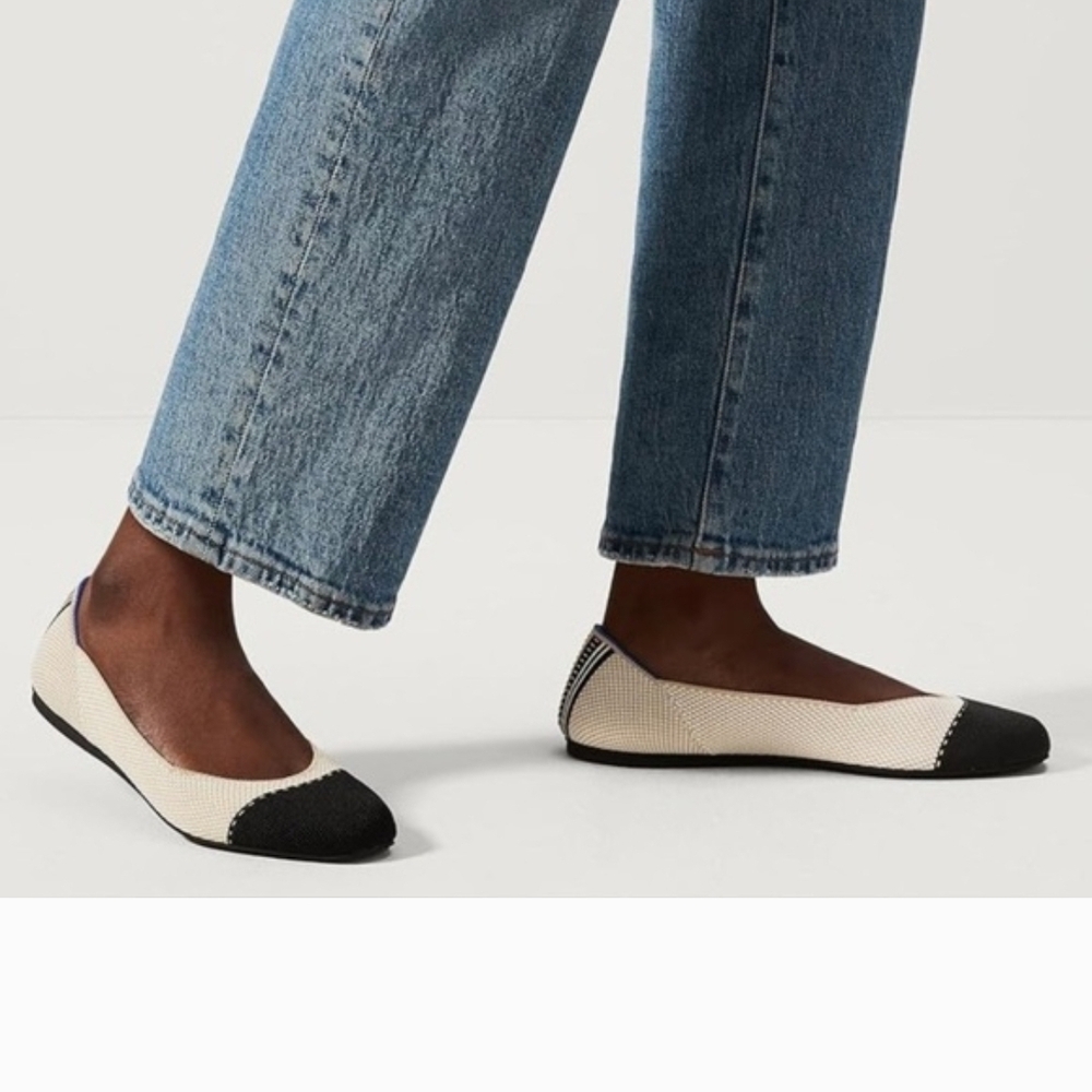 Rothy's Two-Tone Cream and Black Knit Ballet Flats